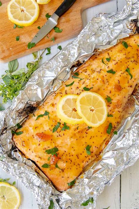 Wrap the ends of the foil to form a spiral shape. Grilled Salmon in Foil | Best Salmon Recipe with Sticky ...