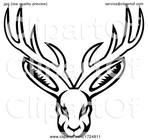 Head Of A Jackalope Front View Mascot Black And White By Patrimonio