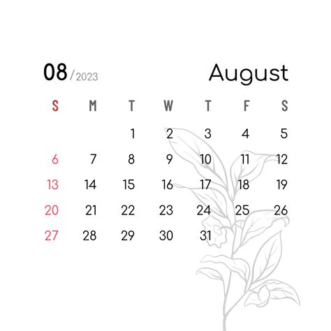 August 2023 Minimalist Calendar Calendar Calendar 2023 Minimalist