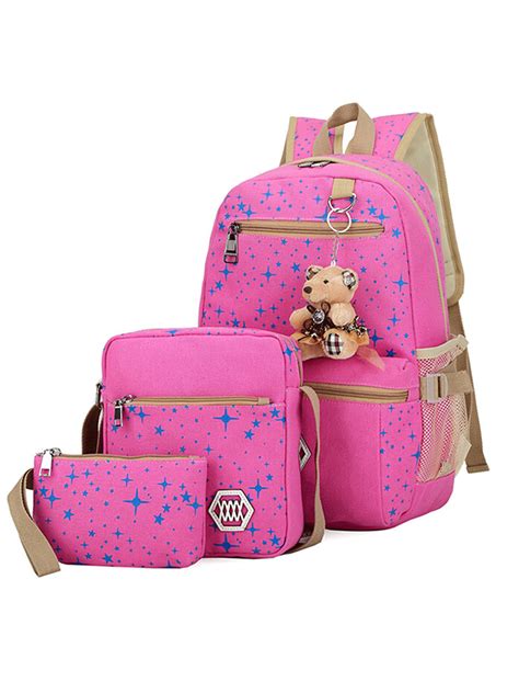 Anyprize Rucksack Canvas Travel Bags 3pcs For Women And Girls School Satchel Shoulder Bag