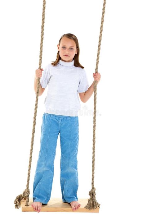 Preteen Girl Having Fun On Rope Swing Stock Photo Image Of Beauty