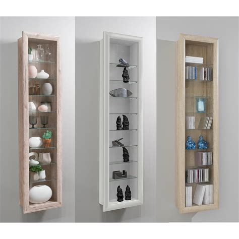 Bora 9 Wall Mounted Display Cabinet Shelving Glass And Wood Vertical