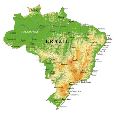 Brazil Physical Map Stock Vector Illustration Of Outline 186251877