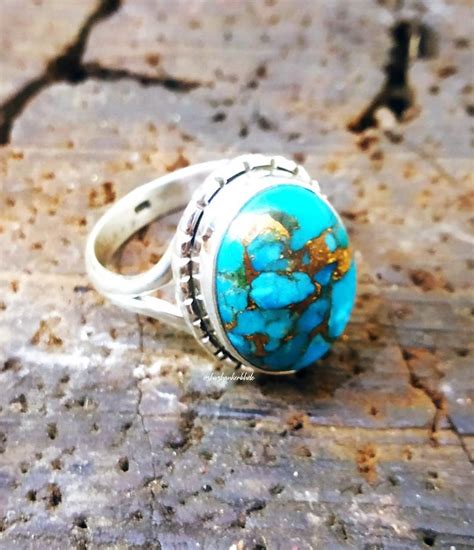 Blue Copper Turquoise Ring 92 5 Silver Ring Blue Stone Etsy In 2021