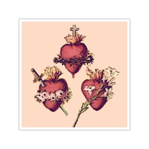 Three Hearts Of Jesus Mary And Joseph Square Vinyl Stickers For Indoor Or Outdoor Use Vintage