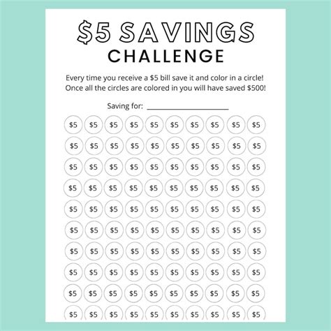 Money Saving Challenge Printable 5 Dollar Savings Challenge Savings