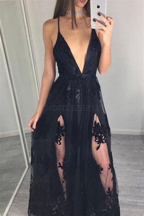 sexy v neck long black lace prom dresses party evening gowns 3020298