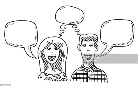woman and man thinking and talking drawing high res vector graphic getty images