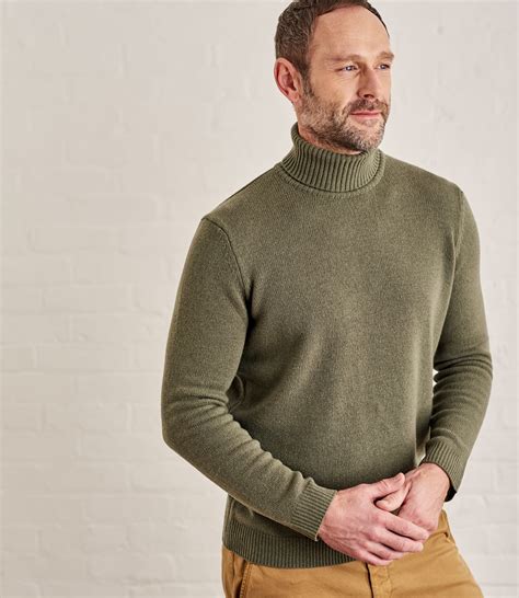 Sage Leaf Mens Lambswool Polo Neck Jumper Woolovers Au