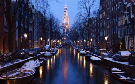 Amsterdam Netherlands City River Boat Street Light Car Building