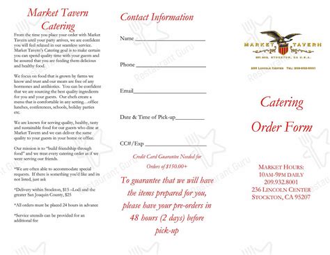 Menu at Market Tavern pizzeria, Stockton