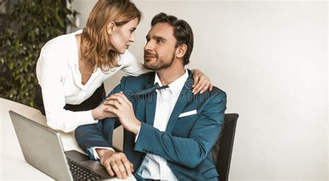 Adorable Blonde Flirts With Boss In Office Sitting On His Lap Businesswoman Seducing Coworker