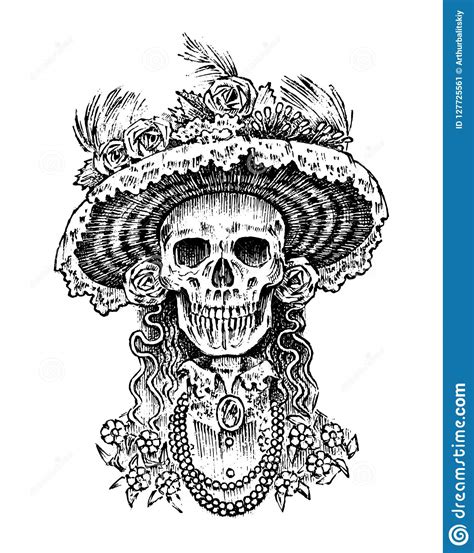 La Calavera Catrina Elegant Woman Skeleton Day Of The Dead Spanish