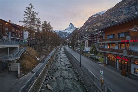 Matterhorn Mountain At Sunset With Matter Vispa River Zermatt