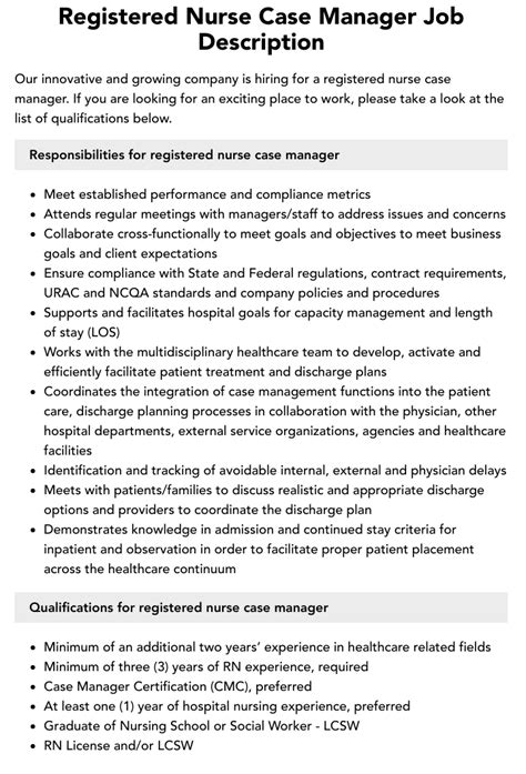 Registered Nurse Case Manager Job Description Velvet Jobs