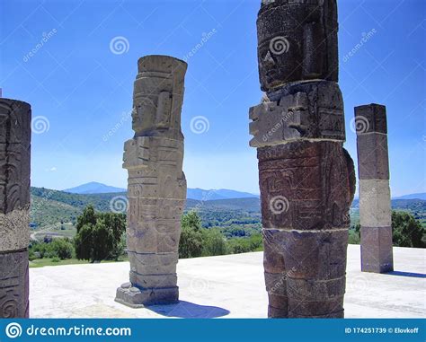 Famous Mexican Tula Pyramids And Statues From Toltec Empire Near