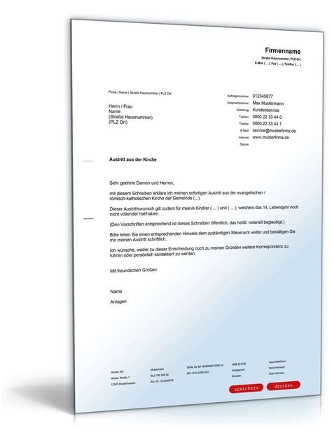 Ist zur kündigung der nebenabrede zum arbeitsvertrag eine schriftl. Antrag Kirchenaustritt Mecklenburg-Vorpommern | Muster zum ...