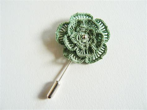 green lace flower lapel pin crochet flower brooch sterling etsy