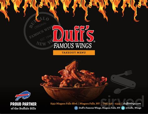 Duff's Famous Wings menu in Rochester, New York, USA