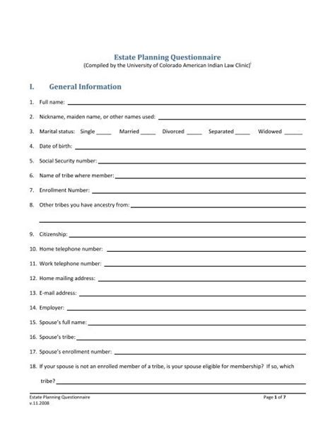 Estate Planning Questionnaire I General Information Colorado Law