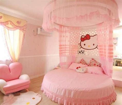 Bedroom Cute Canopy Bed Hello Kitty With Pink Curtains For Childrens