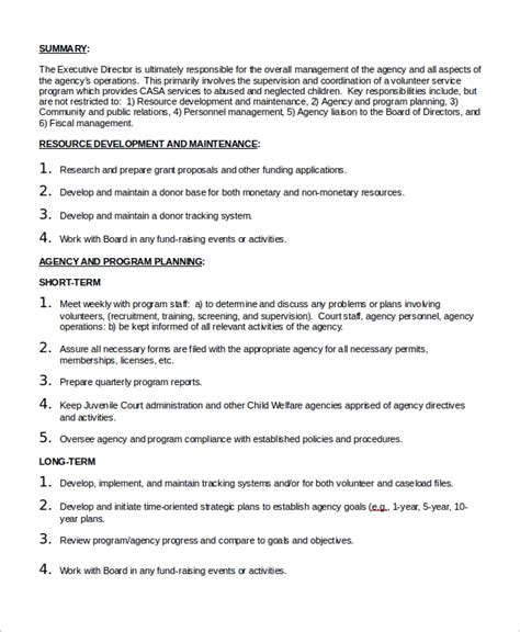 Job seekers can post their résumés and make them available to nonprofit organizations across north carolina. FREE 10+ Sample Executive Director Job Description ...