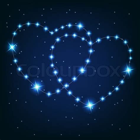 Two Love Heart From Beautiful Bright Stars On The Background Of Cosmic
