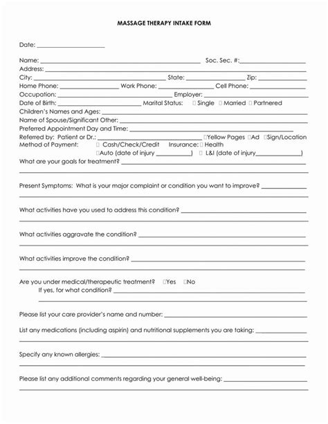 Counseling Intake Form Template New Massage Therapy Client Intake Form