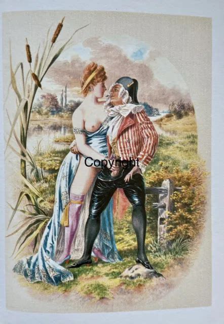 Grafik Vintage Antique Print Nude Erotik Akt Party Lithograph Erotic