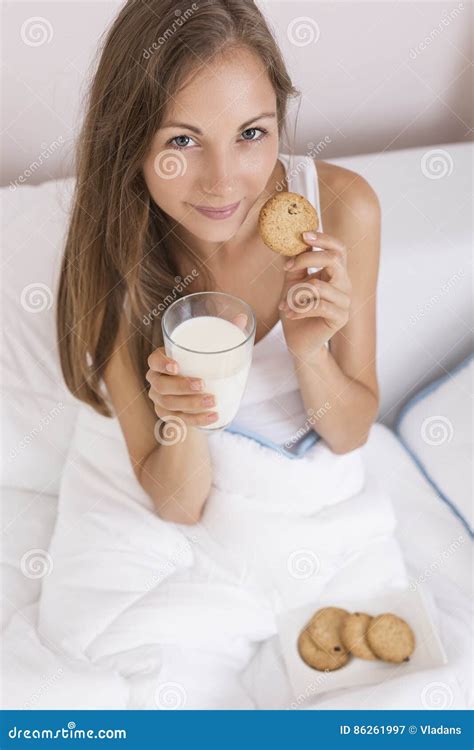 Milk And Cookies For Breakfast Stock Image Image Of Cheerful