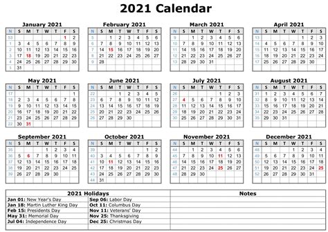 The year 2021 is a common year, with 365 days in total. 2021 Calendars With Holidays Printable - Printable Calendar