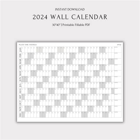 Printable 2024 Wall Calendar 2024 Wall Planner Digital Pdf Instant