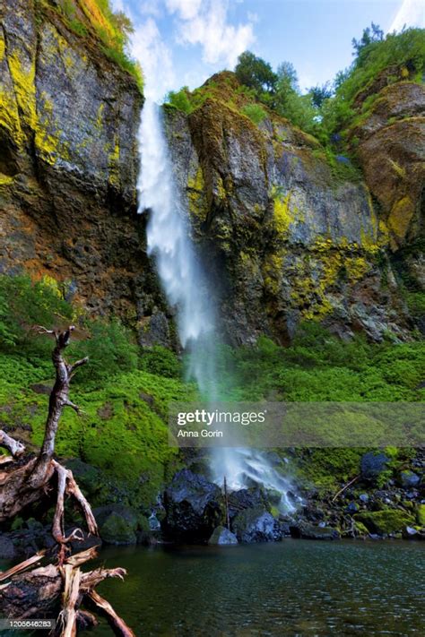 Base Of Elowah Falls In Columbia River Gorge Oregon Blowing Sideways On