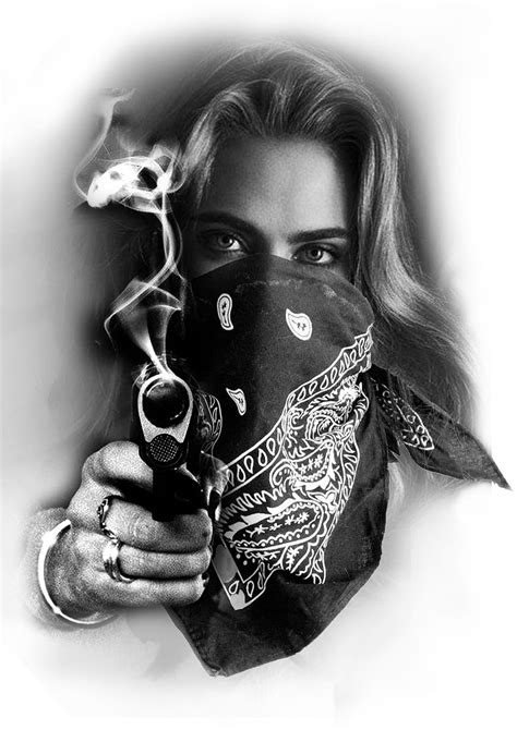 Gangster Girl With Bandana And Gun Tattoo Design Gangstas Guns