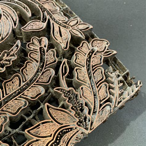 Copper Printing Block With Foliage Design Antique Brass Copper