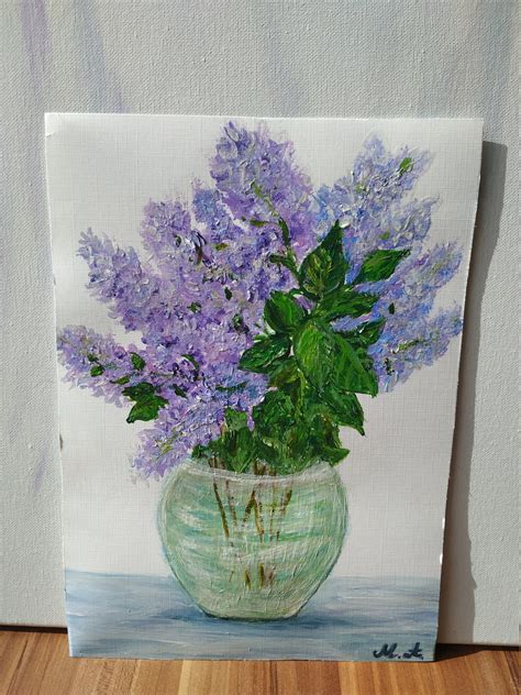 Acrylic Painting Lilac In Vase Original Art Modern Flowers Etsy