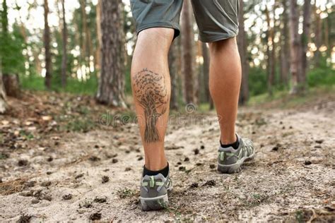Muscular Legs Of Caucasian Man Trekking Along Path Stock Image Image