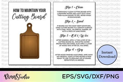 Printable Cutting Board Care Card Instructions Svg Png
