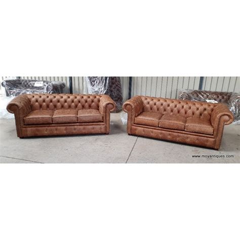 Chesterfield Sofa X 2 Cracked Tan Moy Antiques