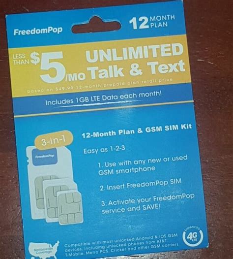 Freedompop 12 Months Prepaid Plan Sim Card With Unlimited Talktext And