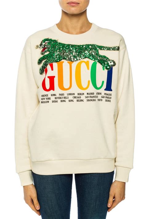 Gucci Cotton Cities Sweatshirt With Sequin Panther In White Lyst