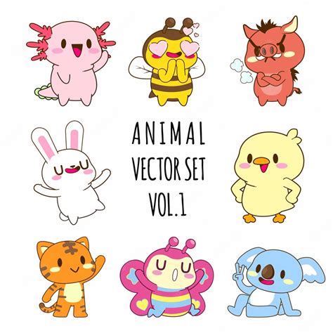 Premium Vector Cute Animals Vector Illustration Set