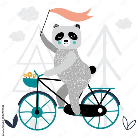 Panda Vector Hand Drawn Illustration Animal Rides A Bike Drawing In