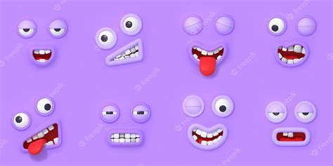 Free Photo 3d Render Face Emoji Eyes And Mouths Isolated Set
