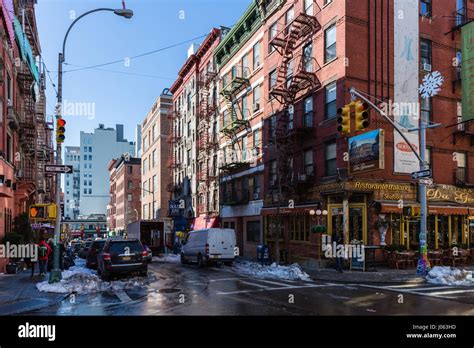 Street Level Views Of New York Buildings On Manhattan Island Stock