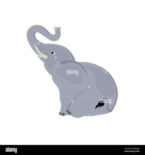 Vector Illustration Elephant Large Cartoon Mammal Isolated On White
