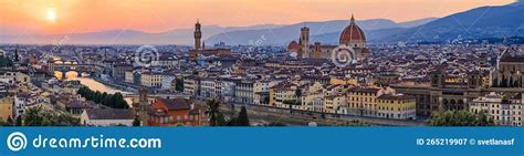 sunset panorama with duomo cathedral and palazzo vecchio tower florence italy stock image