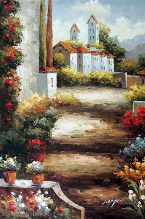 Painting Italian Country Village Tuscany Homes Landscape Art Stretched