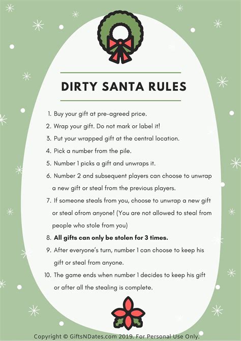 Dirty Santa Game Rules Printable Calendar Printables
