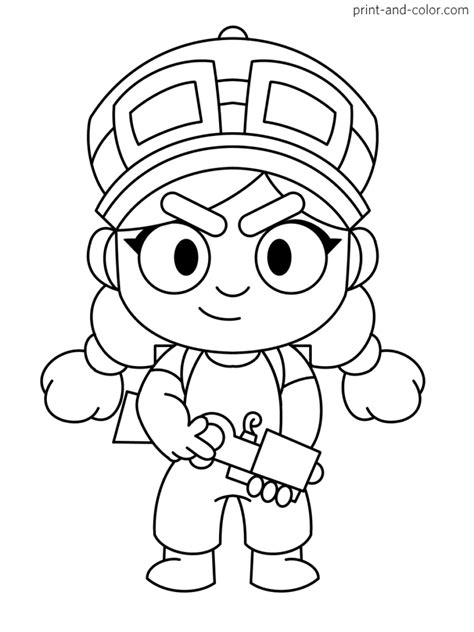 Gale, crow, spike, leon, sandy, mortis, tara, gene, max, mr.p, sprout, piper and others are waiting for your coloring. Brawl Stars coloring page character Jessie | Star coloring ...